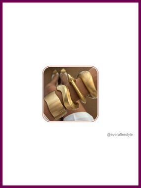 Chunky Gold Tone Cuff Bracelet Set Geometric Wide Bangle Statement Jewelry